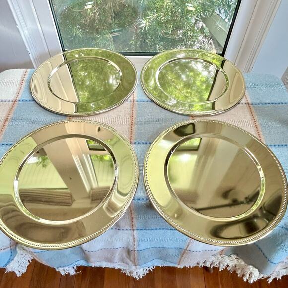 Set of 4 Vintage Royal Silver Brass Charger Plates – 11.5” Decorative Dinner Set - Picture 6 of 16